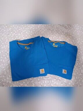 Carhartt Bright Blue Pocket Tee Pair with Yellow Accent